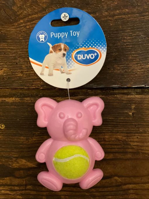 GUMMI PUPPY ELEFANT M/TENNISBALL 9,5CM (blå eller rosa)